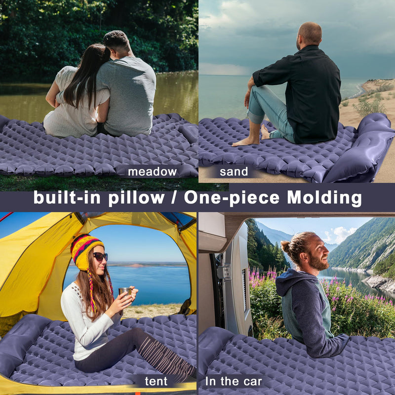 Load image into Gallery viewer, Double Camping Pad with Built-in Pillow: Foot Pump Inflatable Mattress for Tent/Backpacking – Ultralight, Foldable (Dark Blue)
