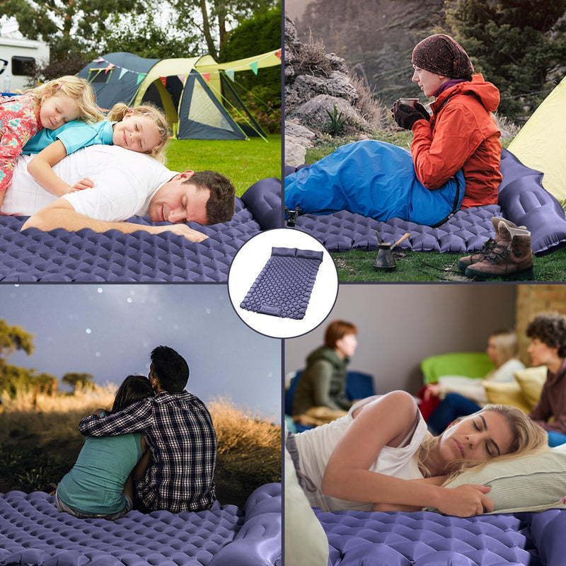 Load image into Gallery viewer, Double Camping Pad with Built-in Pillow: Foot Pump Inflatable Mattress for Tent/Backpacking – Ultralight, Foldable (Dark Blue)

