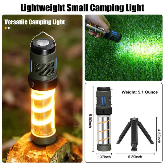 Rechargeable 3-in-1 Camping Light with Mosquito Repellent & Dual Heating – Bright Flashlight, Warm Lantern, Type-C Charging (Army Green)