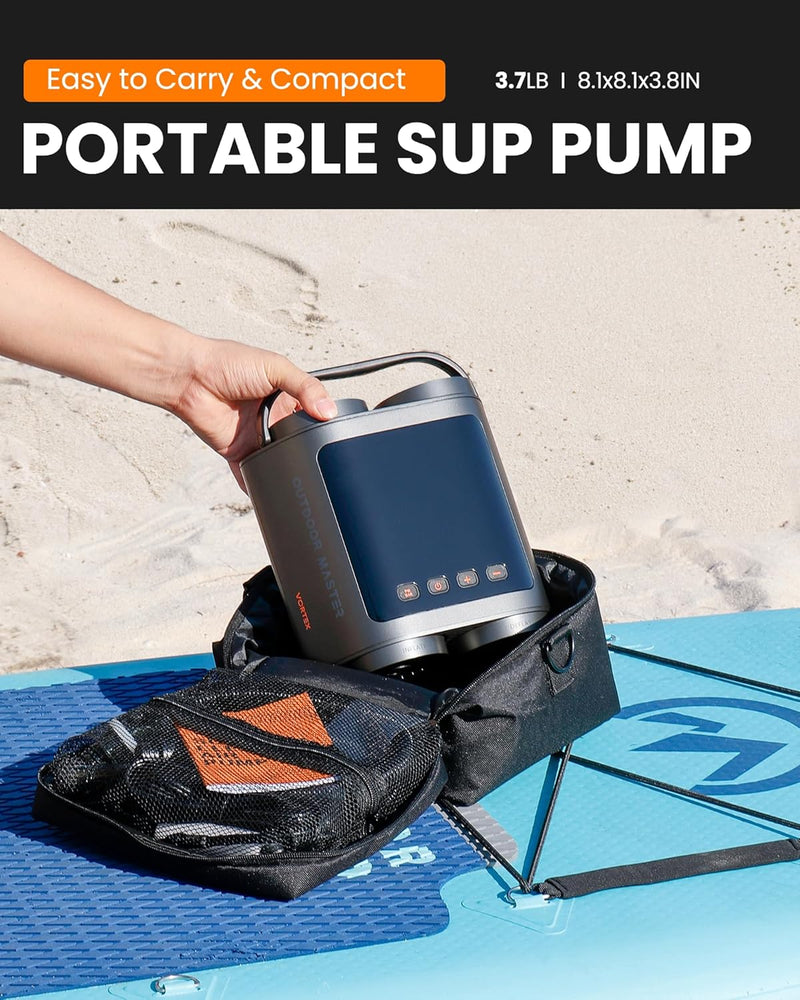 Load image into Gallery viewer, OutdoorMaster Vortex Paddle Board Pump Electric Portable, Max 20PSI SUP Air Pump Inflator &amp; Deflator, 12V/15.8V DC Input, Auto Off &amp; Cooling, 8 Nozzles Pump for Paddle Board, Inflatables - No Battery
