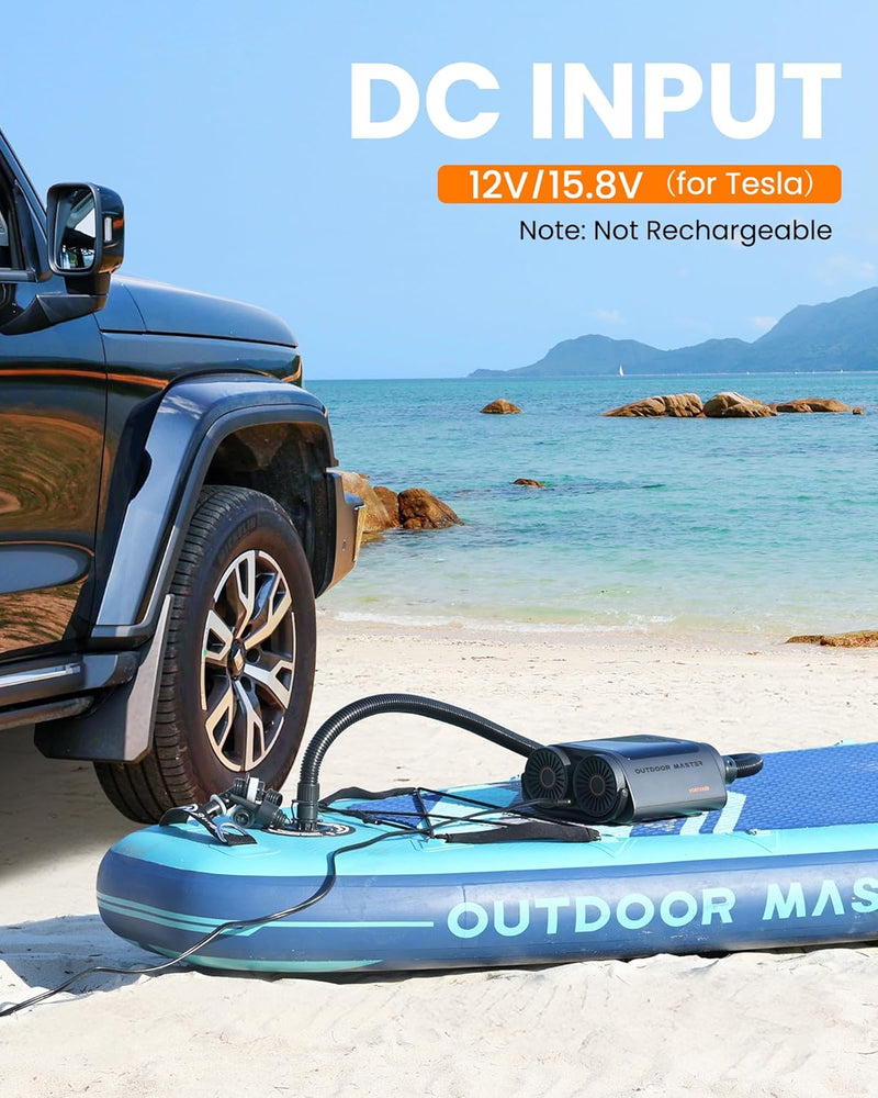 Load image into Gallery viewer, OutdoorMaster Vortex Paddle Board Pump Electric Portable, Max 20PSI SUP Air Pump Inflator &amp; Deflator, 12V/15.8V DC Input, Auto Off &amp; Cooling, 8 Nozzles Pump for Paddle Board, Inflatables - No Battery
