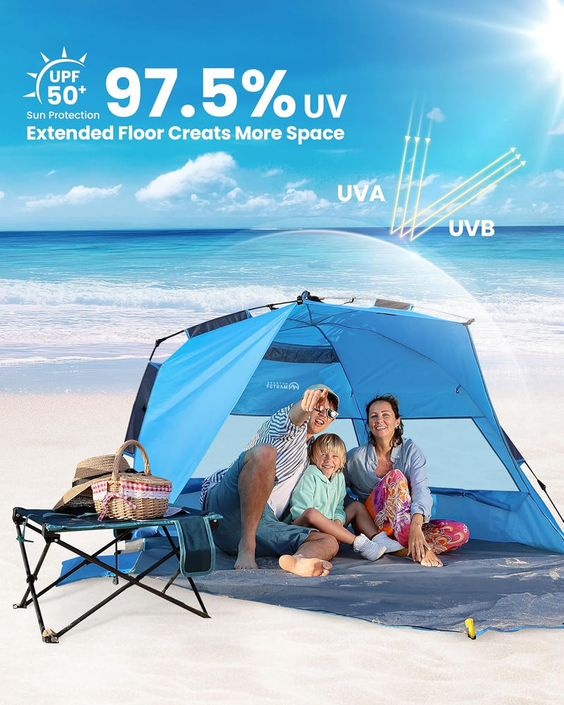 Load image into Gallery viewer, OutdoorMaster Pop Up 3-4 Person Beach Tent X-Large - Easy Setup, Portable Beach Shade Canopy Folding Sun Shelter with UPF 50+ UV Protection Removable Skylight Family Size (Blue)
