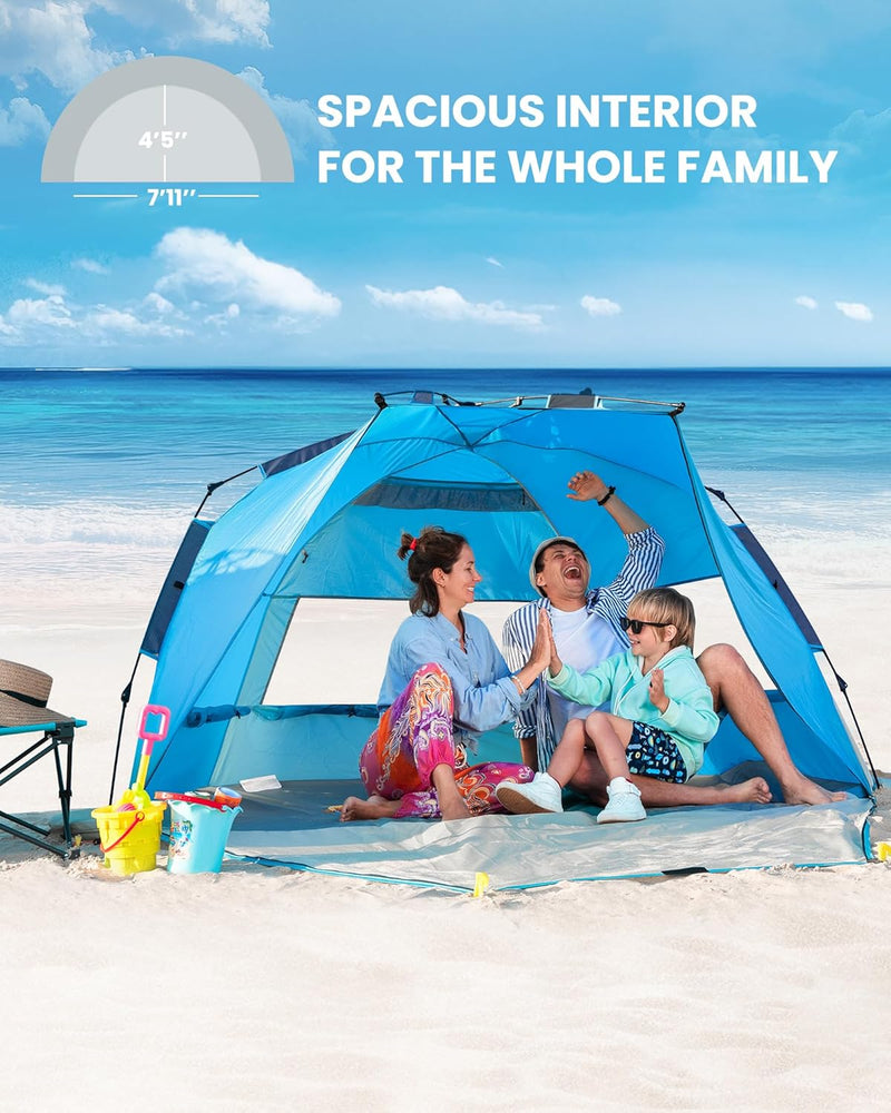 Load image into Gallery viewer, OutdoorMaster Pop Up 3-4 Person Beach Tent X-Large - Easy Setup, Portable Beach Shade Canopy Folding Sun Shelter with UPF 50+ UV Protection Removable Skylight Family Size (Blue)

