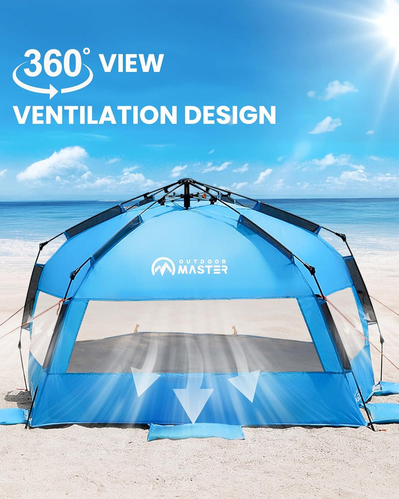 Load image into Gallery viewer, OutdoorMaster Pop Up 3-4 Person Beach Tent X-Large - Easy Setup, Portable Beach Shade Canopy Folding Sun Shelter with UPF 50+ UV Protection Removable Skylight Family Size (Blue)
