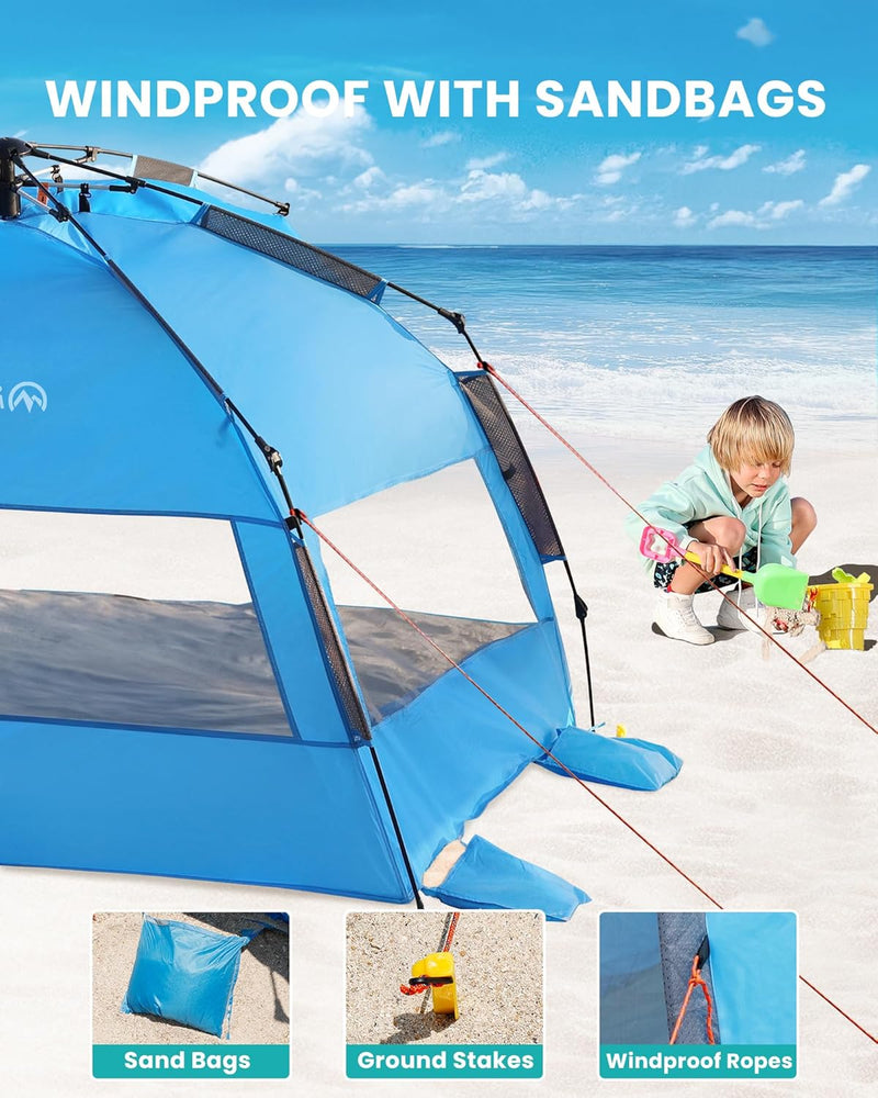 Load image into Gallery viewer, OutdoorMaster Pop Up 3-4 Person Beach Tent X-Large - Easy Setup, Portable Beach Shade Canopy Folding Sun Shelter with UPF 50+ UV Protection Removable Skylight Family Size (Blue)
