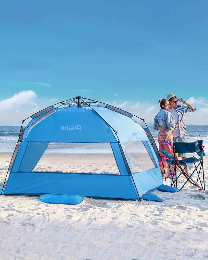 Load image into Gallery viewer, OutdoorMaster Pop Up 3-4 Person Beach Tent X-Large - Easy Setup, Portable Beach Shade Canopy Folding Sun Shelter with UPF 50+ UV Protection Removable Skylight Family Size (Blue)
