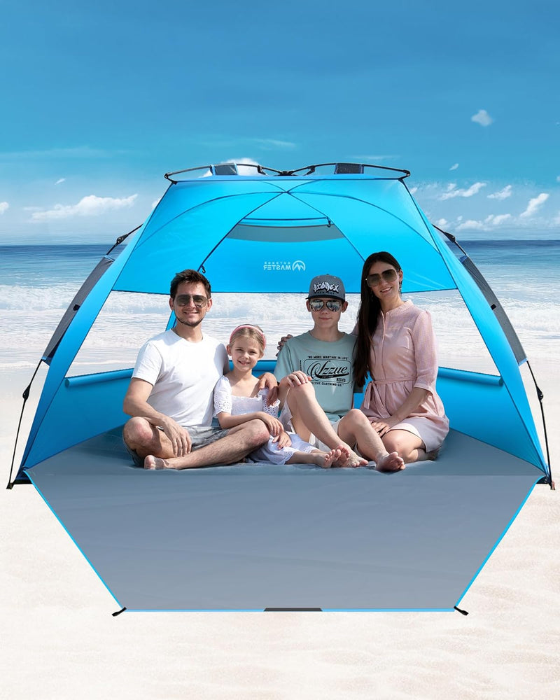 Load image into Gallery viewer, OutdoorMaster Pop Up 3-4 Person Beach Tent X-Large - Easy Setup, Portable Beach Shade Canopy Folding Sun Shelter with UPF 50+ UV Protection Removable Skylight Family Size (Blue)
