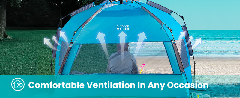 Load image into Gallery viewer, OutdoorMaster Pop Up 3-4 Person Beach Tent X-Large - Easy Setup, Portable Beach Shade Canopy Folding Sun Shelter with UPF 50+ UV Protection Removable Skylight Family Size (Blue)
