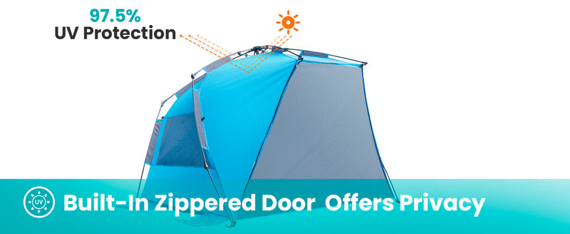 Load image into Gallery viewer, OutdoorMaster Pop Up 3-4 Person Beach Tent X-Large - Easy Setup, Portable Beach Shade Canopy Folding Sun Shelter with UPF 50+ UV Protection Removable Skylight Family Size (Blue)
