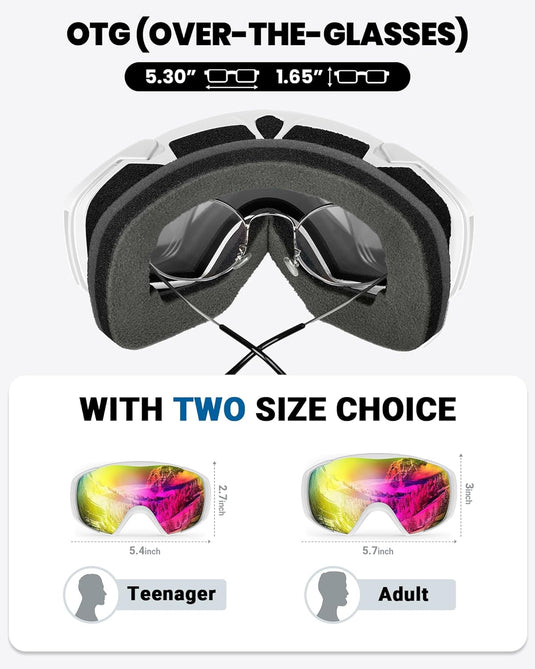 OutdoorMaster Ski Goggles with Cover Snowboard Snow Goggles OTG Anti-Fog -100% UV Protection-OM-18
