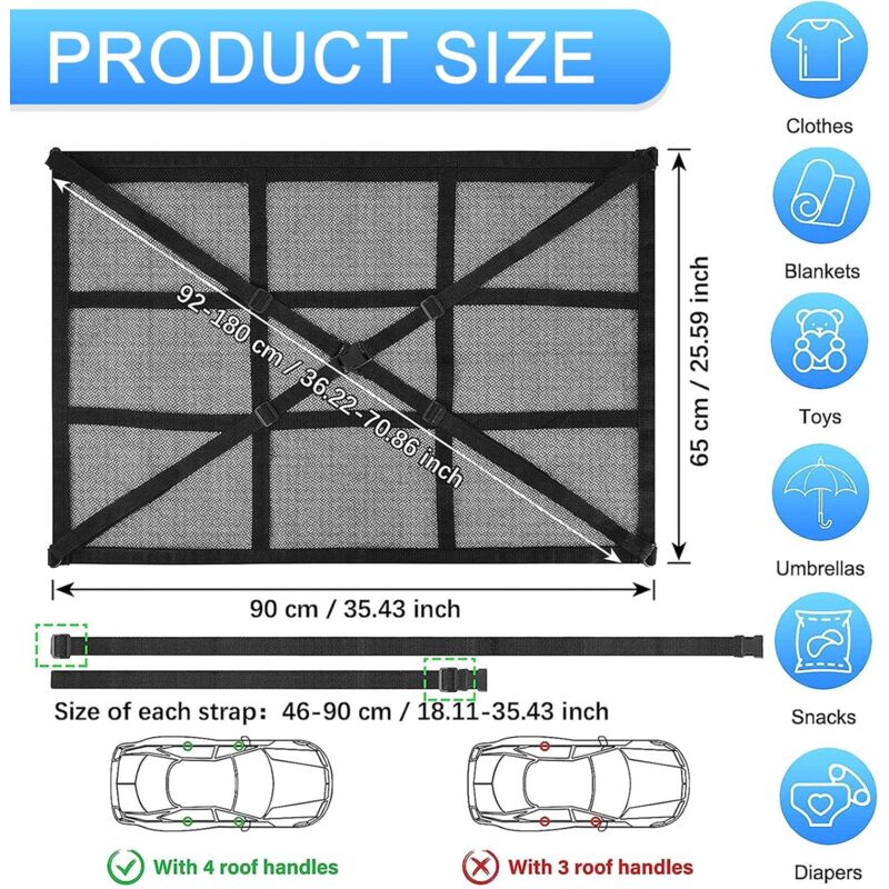 Load image into Gallery viewer, Car ROof Storage Net 90Cmx65Cm Universal Luggage Bag For Travel And Organizer Four ROof Armrests For Suv, Van

