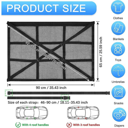 Car ROof Storage Net 90Cmx65Cm Universal Luggage Bag For Travel And Organizer Four ROof Armrests For Suv, Van
