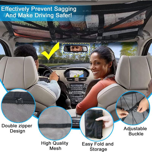 Car ROof Storage Net 90Cmx65Cm Universal Luggage Bag For Travel And Organizer Four ROof Armrests For Suv, Van