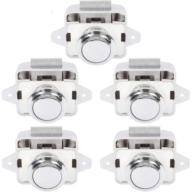 Load image into Gallery viewer, Push Button Camper - Lock Latch Door Closer Cupboard Knob For Rv Motorhome Caravan 5 pcs Silver
