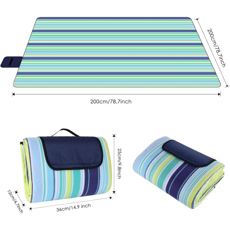 Load image into Gallery viewer, 200 X 200 Cm Large Waterproof Sandproof Picnic Blanket, 3 Layer Beach Blanket With Carry Handle, Outdoor Picnic Mat
