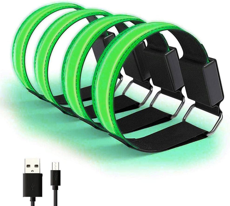 Load image into Gallery viewer, LED Luminous Bracelet - Suitable for Walking, Cycling and Running - 3 Light Modes - Rechargeable Safety Bracelet - Increases Visibility at Night - Green - Set of 4 - Max Circumference 35cm

