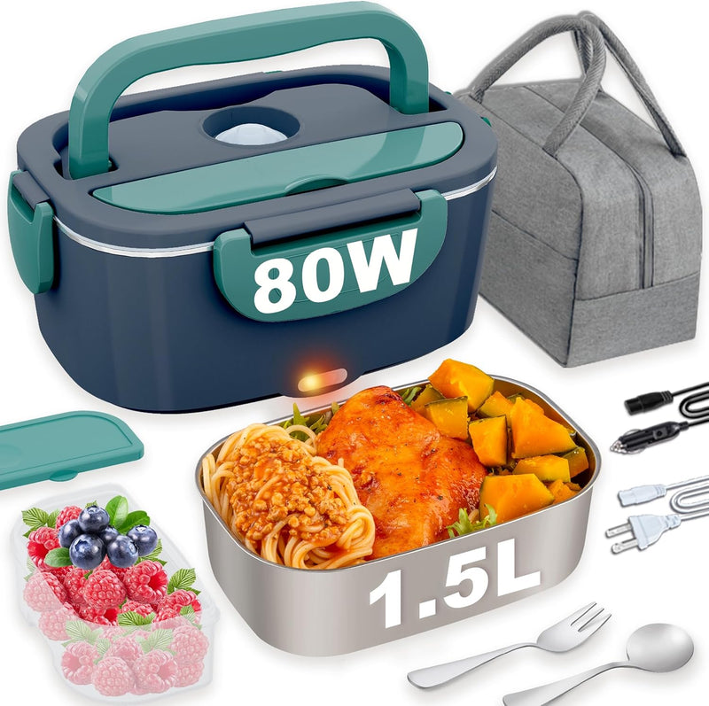 Load image into Gallery viewer, Electric Heated Lunch Box for Men/Women Home 80W Portable Food Warmer with 110V-250V Stainless Steel Leakproof Container for Work Travel Jobsite Camping Christmas White Elephant Gifts
