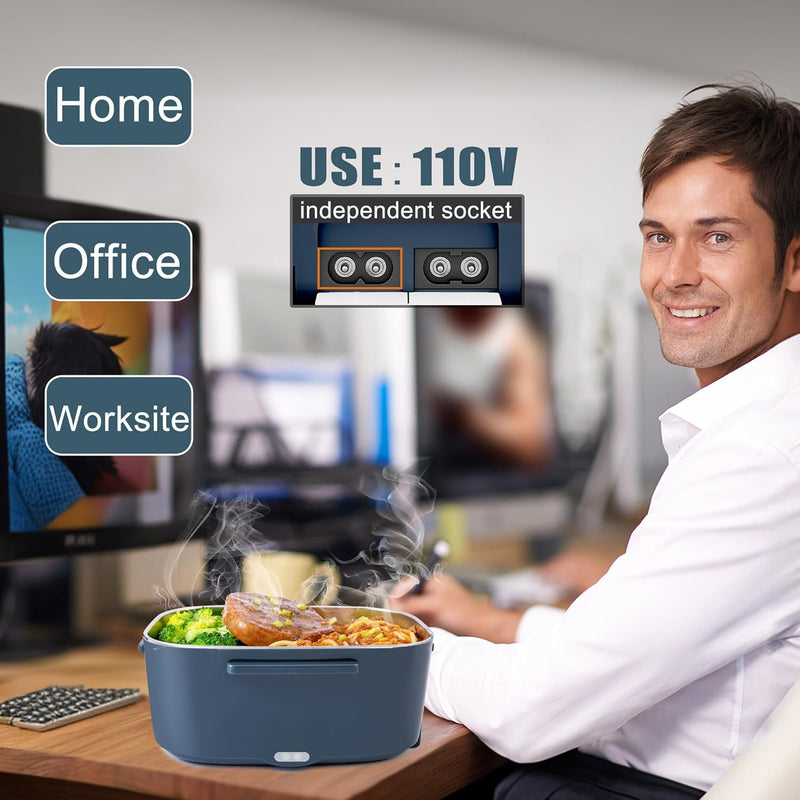 Load image into Gallery viewer, Electric Heated Lunch Box for Men/Women Home 80W Portable Food Warmer with 110V-250V Stainless Steel Leakproof Container for Work Travel Jobsite Camping Christmas White Elephant Gifts
