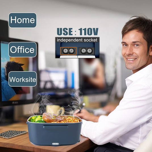 Electric Heated Lunch Box for Men/Women Home 80W Portable Food Warmer with 110V-250V Stainless Steel Leakproof Container for Work Travel Jobsite Camping Christmas White Elephant Gifts