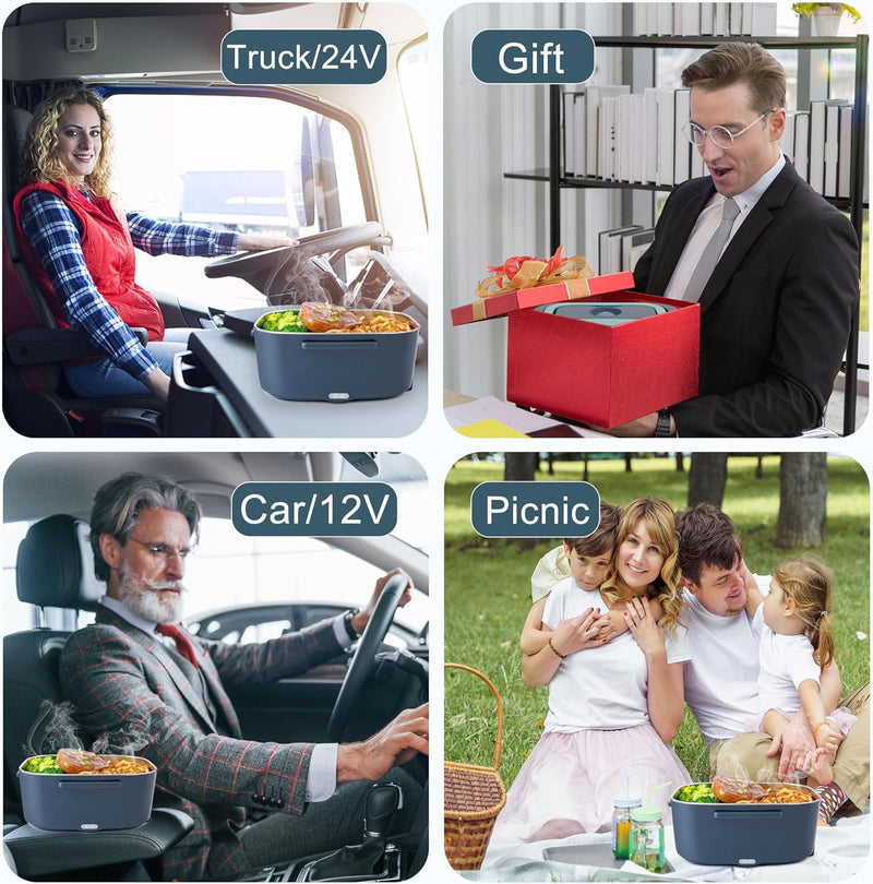 Load image into Gallery viewer, Electric Heated Lunch Box for Men/Women Home 80W Portable Food Warmer with 110V-250V Stainless Steel Leakproof Container for Work Travel Jobsite Camping Christmas White Elephant Gifts

