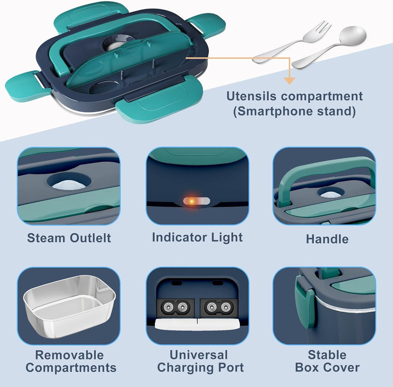 Load image into Gallery viewer, Electric Heated Lunch Box for Men/Women Home 80W Portable Food Warmer with 110V-250V Stainless Steel Leakproof Container for Work Travel Jobsite Camping Christmas White Elephant Gifts
