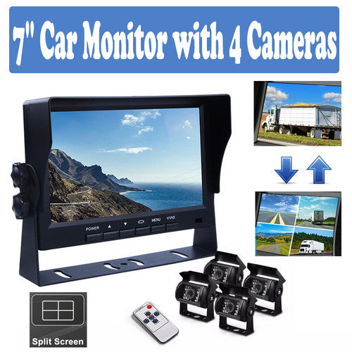 Load image into Gallery viewer, 4-Channel Split 7&quot; Screen Monitor w/4 Reversing Camera Kit for Truck Trailer Bus
