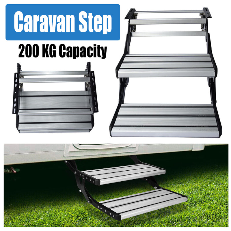 Load image into Gallery viewer, Aluminium Double Caravan Step Pull Out Folding Steps For Road RV Camper Trailer
