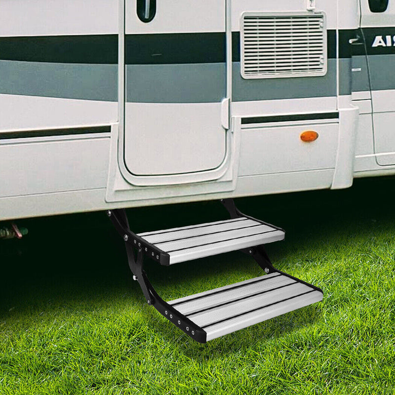 Load image into Gallery viewer, Aluminium Double Caravan Step Pull Out Folding Steps For Road RV Camper Trailer
