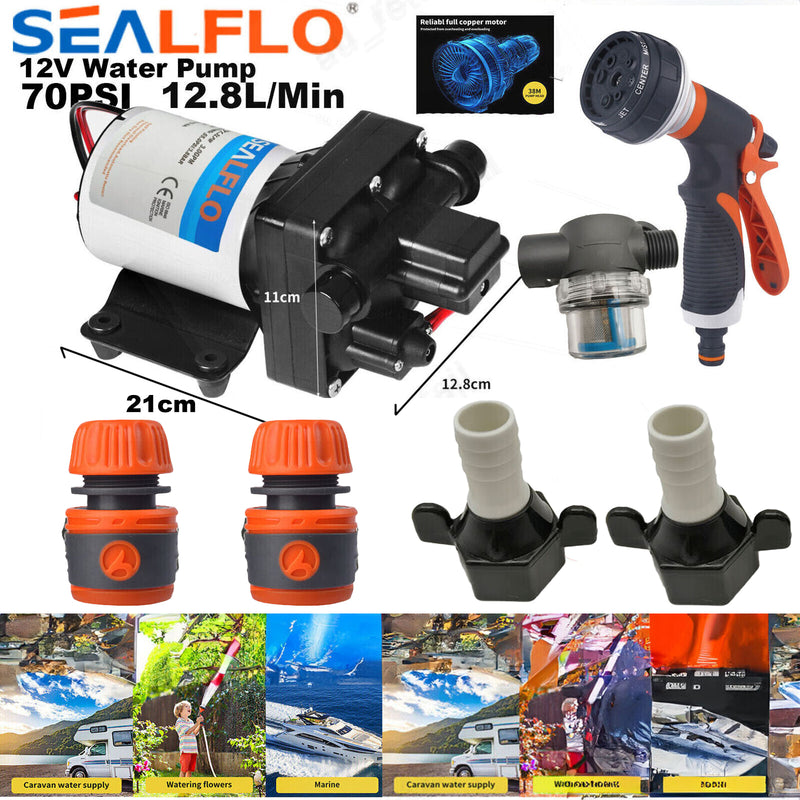 Load image into Gallery viewer, 12V SEALFLO Water Pump High Pressure Self-priming rv Camping Boat 70PSI 11.3L/M
