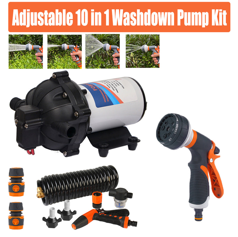 Load image into Gallery viewer, 6.6GPM Washdown Pump Kit 12V Wash Pump w/ Hose Nozzle For Caravan RV Marine Boat
