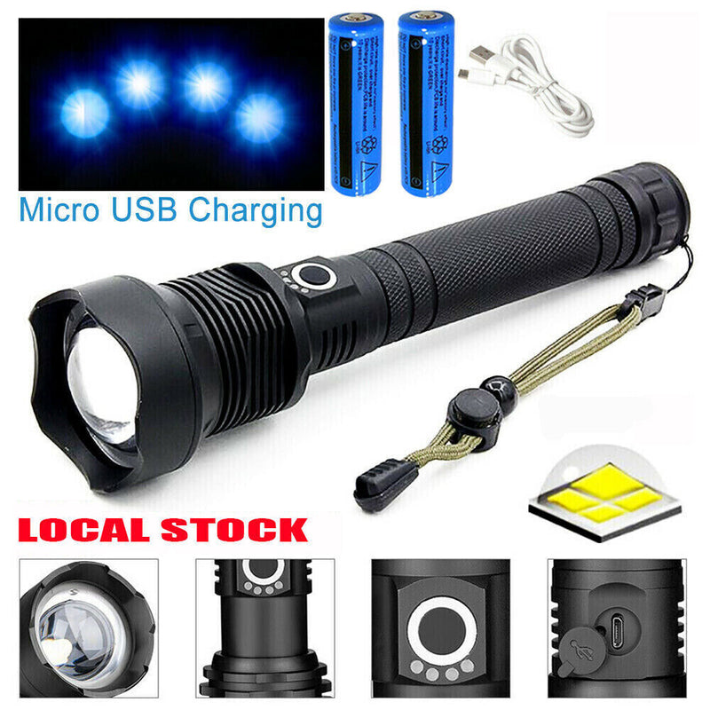 Load image into Gallery viewer, 99000LM Ultra Bright LED Tactical Flashlight 3-Modes Zoom Torch USB Charging
