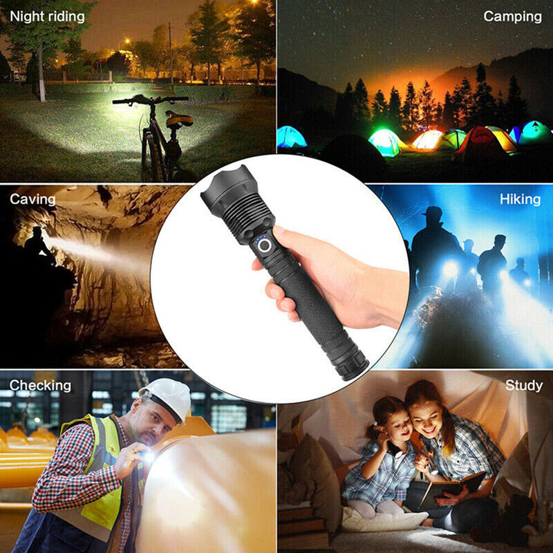Load image into Gallery viewer, 99000LM Ultra Bright LED Tactical Flashlight 3-Modes Zoom Torch USB Charging
