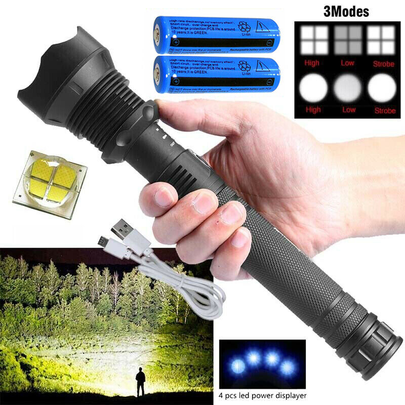 Load image into Gallery viewer, 99000LM Ultra Bright LED Tactical Flashlight 3-Modes Zoom Torch USB Charging
