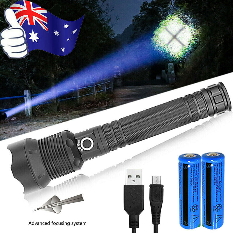 Load image into Gallery viewer, 99000LM Ultra Bright LED Tactical Flashlight 3-Modes Zoom Torch USB Charging
