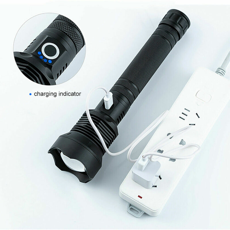Load image into Gallery viewer, 99000LM Ultra Bright LED Tactical Flashlight 3-Modes Zoom Torch USB Charging
