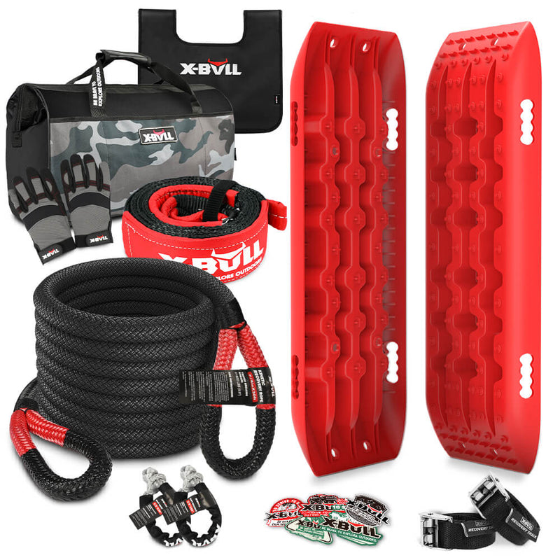 Load image into Gallery viewer, X-BULL Recovery Kit Kinetic Recovery Rope With 2PCS Recovery Tracks Gen2.0 Red
