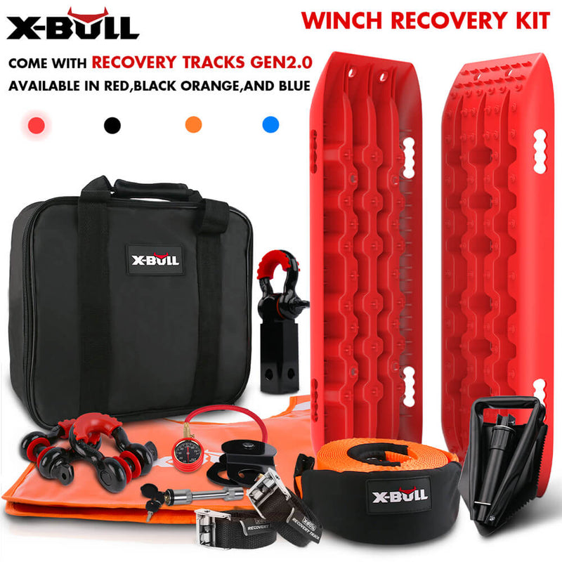 Load image into Gallery viewer, X-BULL Winch Recovery Kit Snatch Strap Off Road 4WD with Recovery Tracks Gen 2.0 Boards RED
