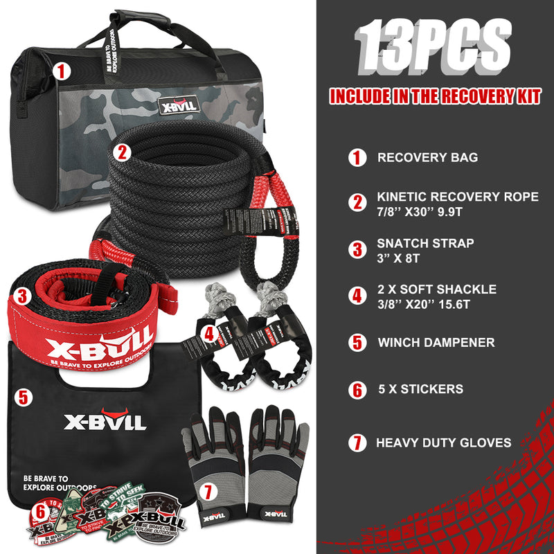 Load image into Gallery viewer, X-BULL Recovery Kit 4X4 Off-Road Kinetic Rope Snatch Strap Winch Damper 4WD13PCS
