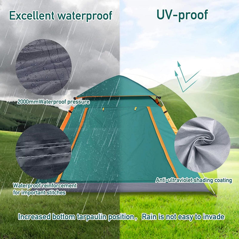 Load image into Gallery viewer, Instant Pop Up Tent For Hiking 2/3/4 Person Camping Tents, Waterproof Windproof Family Tent With Top Rainfly, Easy Set Up, Portable With Carry Bag, With UV Protection  / GREEN-ORANGE
