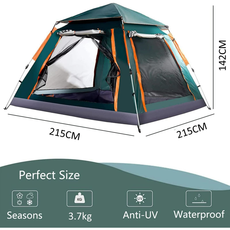 Load image into Gallery viewer, Instant Pop Up Tent For Hiking 2/3/4 Person Camping Tents, Waterproof Windproof Family Tent With Top Rainfly, Easy Set Up, Portable With Carry Bag, With UV Protection  / GREEN-ORANGE
