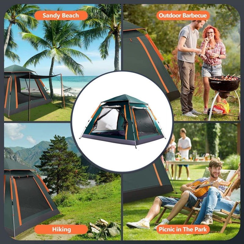 Load image into Gallery viewer, Instant Pop Up Tent For Hiking 2/3/4 Person Camping Tents, Waterproof Windproof Family Tent With Top Rainfly, Easy Set Up, Portable With Carry Bag, With UV Protection  / GREEN-ORANGE
