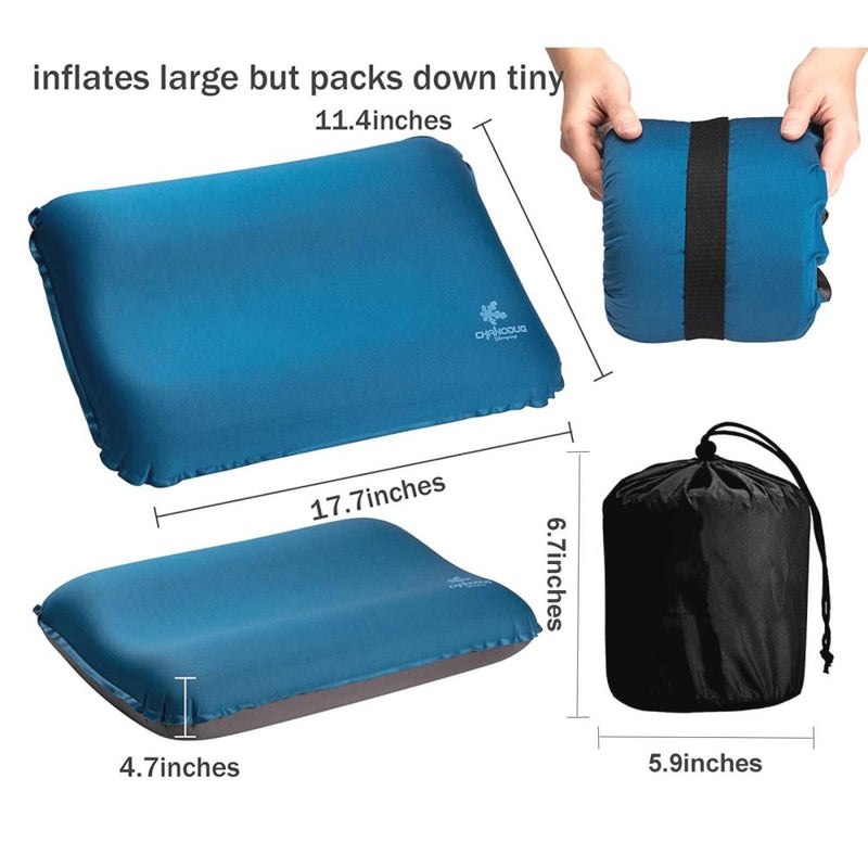 Load image into Gallery viewer, Self Inflating Camping Pillow with Ergonomic 4D Support - Blue
