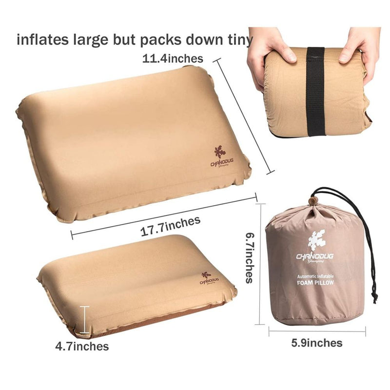 Load image into Gallery viewer, Self Inflating Camping Pillow with Ergonomic 3D Support - Gold
