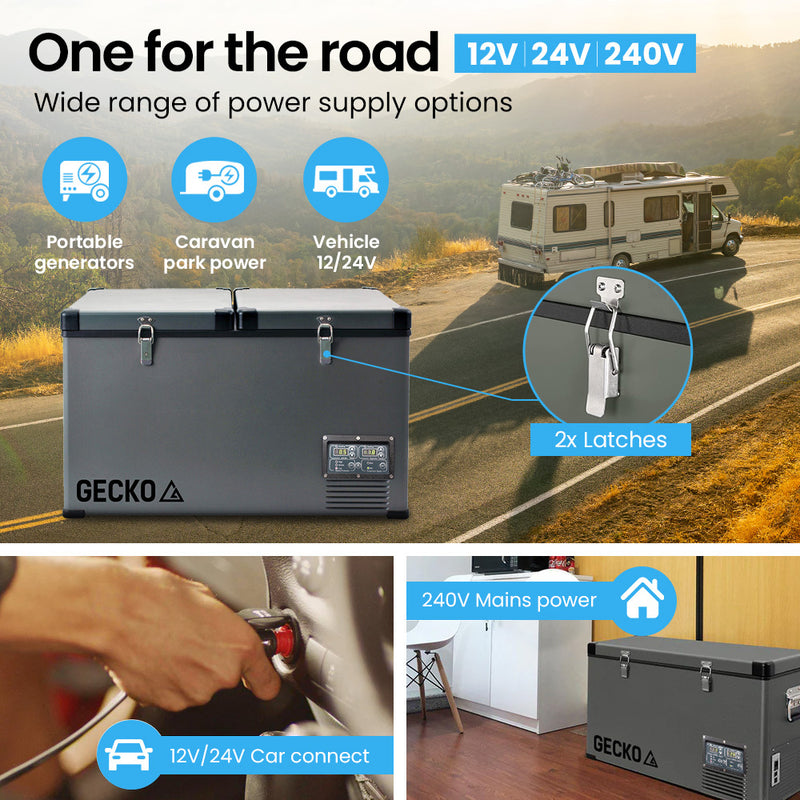 Load image into Gallery viewer, GECKO 75L Dual Zone Portable Fridge / Freezer, SECOP German Brand Compressor, for Camping, Car, Caravan
