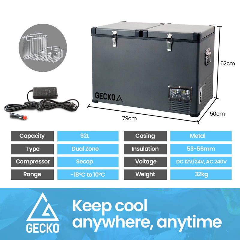 Load image into Gallery viewer, GECKO 92L Dual Zone Portable Fridge / Freezer, SECOP German Brand Compressor, for Camping, Car, Caravan
