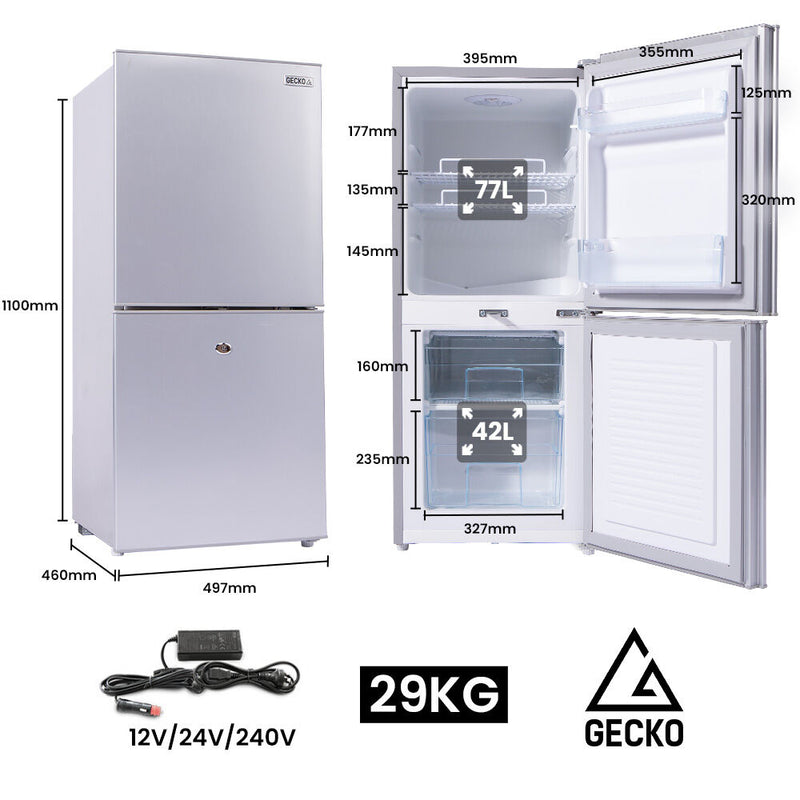 Load image into Gallery viewer, GECKO 119L Upright Portable Fridge / Freezer, 12V/24V/240V for Motorhome and Caravan, Silver
