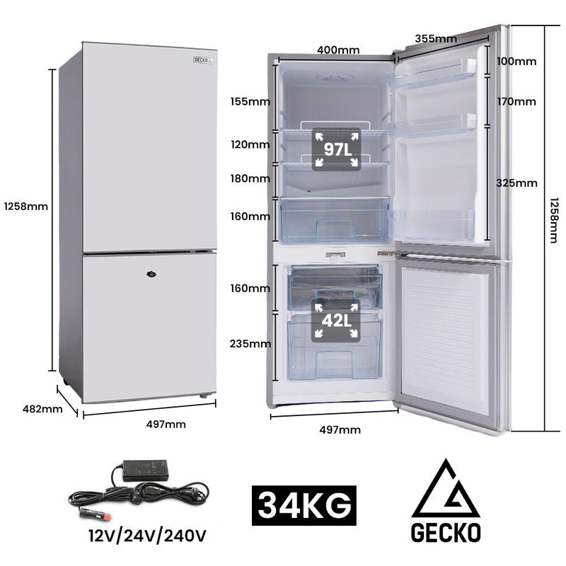 Load image into Gallery viewer, GECKO 139L Upright Portable Fridge / Freezer, 12V/24V/240V for Motorhome and Caravan, Silver
