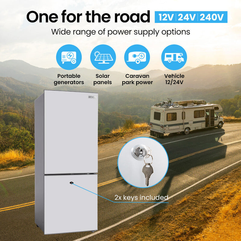 Load image into Gallery viewer, GECKO 139L Upright Portable Fridge / Freezer, 12V/24V/240V for Motorhome and Caravan, Silver
