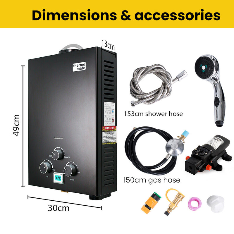 Load image into Gallery viewer, Thermomate Portable Gas Outdoor Camping Hot Water Heater System, with 12V Pump, Shower Head, Black
