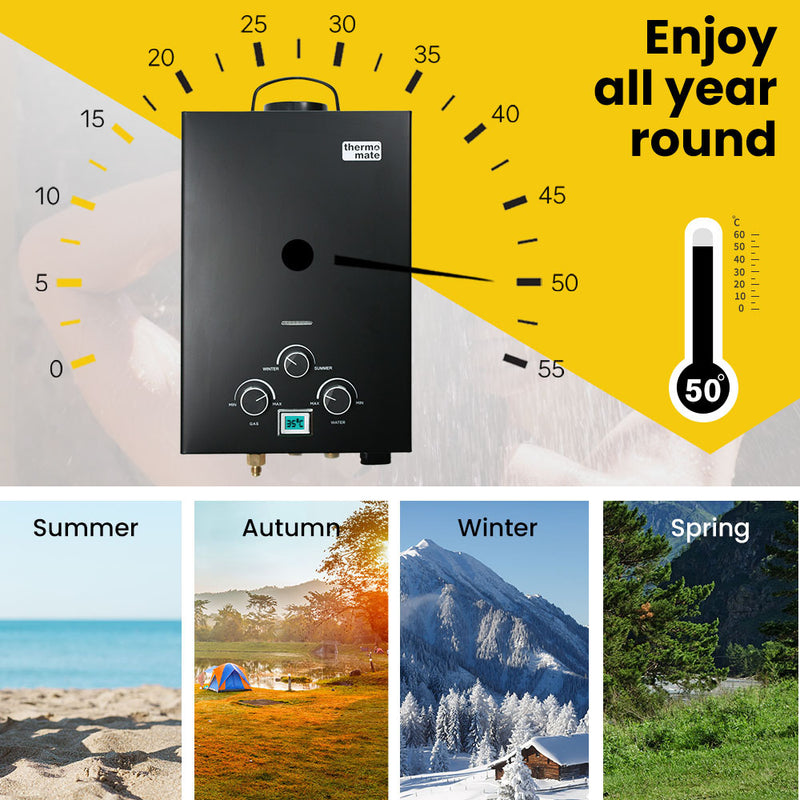 Load image into Gallery viewer, Thermomate Portable Gas Outdoor Camping Hot Water Heater System, with 12V Pump, Shower Head, Black
